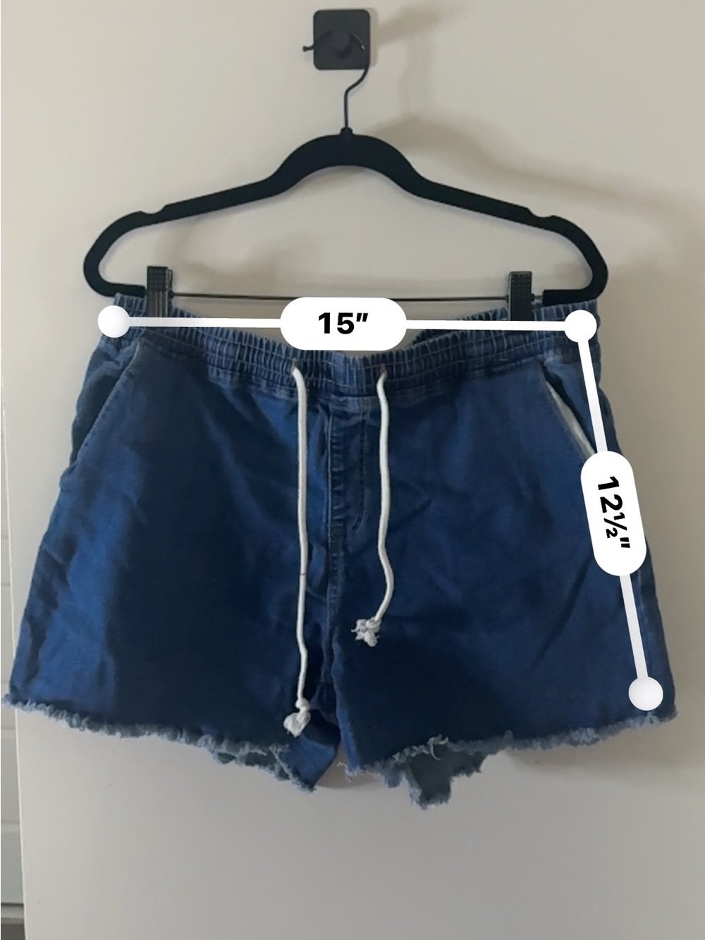 Women’s Denim Drawstring Pull On Shorts Blue Frayed Hem Casual | XL - Picture 4 of 6
